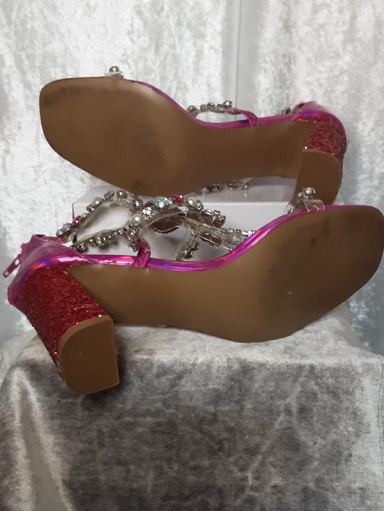Betsey Johnson Hot Pink Rhinestone Dress Shoes With Glitter Heels - Picture 13 of 16